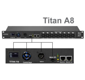 Titan A8 / Streaming ACN to DMX/RDM node1DMX-IN+8DMX-OUT Record any Art-Netstream onto the SD Card